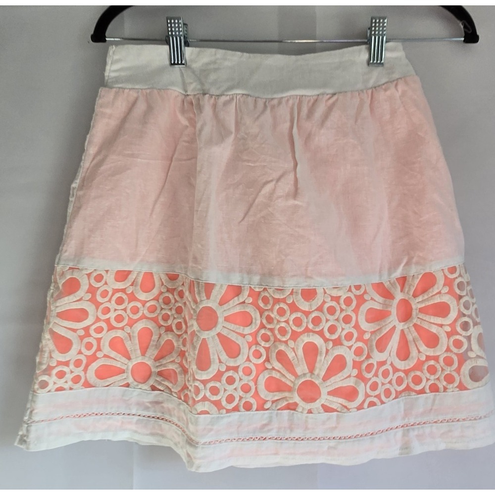 Stoosh Women's  floral Skirt Sz Medium White with Neon orange lining